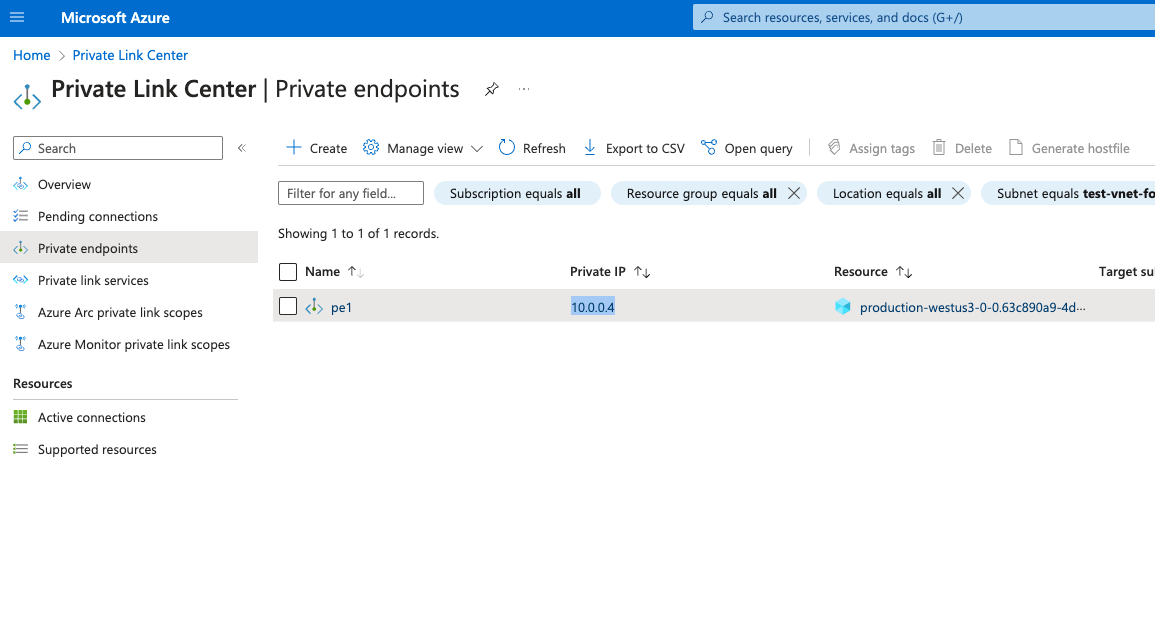 Private Endpoint IP 주소