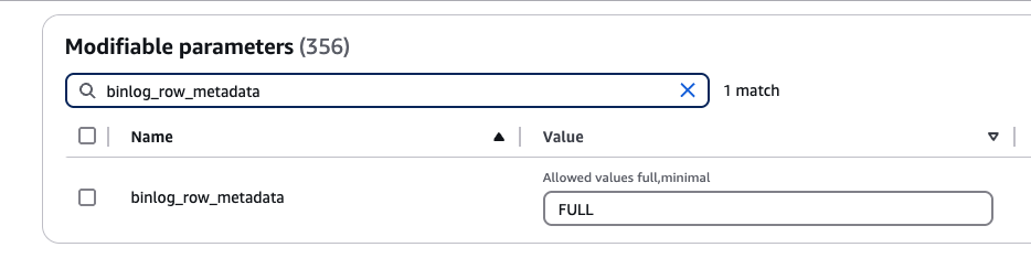 Binlog row metadata
